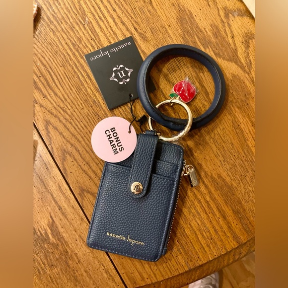Nanette Lepore Accessories - Nanette Lepore Card Case With Ring Bracelet and Apple Charm - Navy Blue - NWT